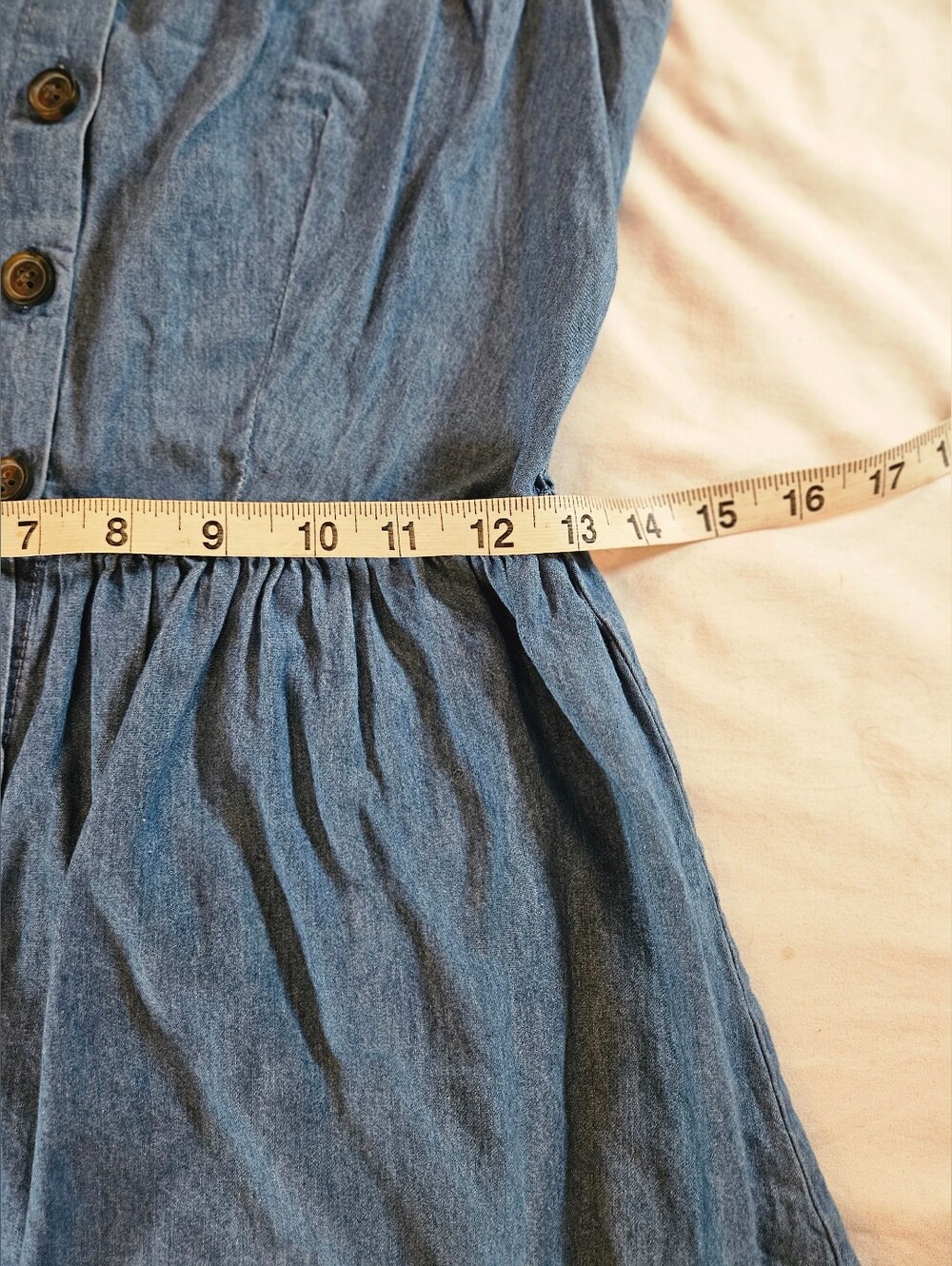 Japna Womens Blue Denim Adjustable Thin Strap Button Front Ruffle Dress Size M - Picture 6 of 14